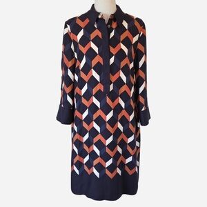 Hobbs Aubery Collared Dress Geometric Retro Diamon Pattern Navy Orange Size 4